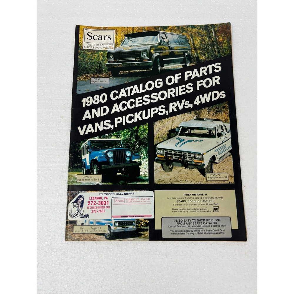 1980 Sears Catalog Parts Accessories Vans Pickups RVs 4WDs Vintage Automotive